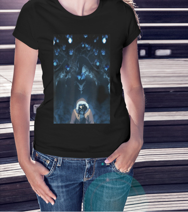 SOLO LEVELING COOLS Shadowy Figure Surrounded By Mysterious Blue Spirits T-Shirt