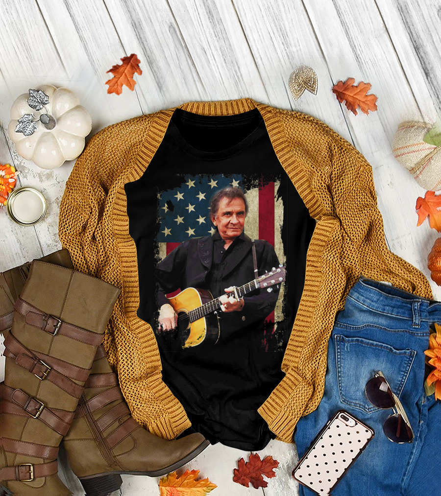 JOHNNY CASH AMERICAN FLAG VINTAGE LEGENDS NEVER DIE T-Shirt