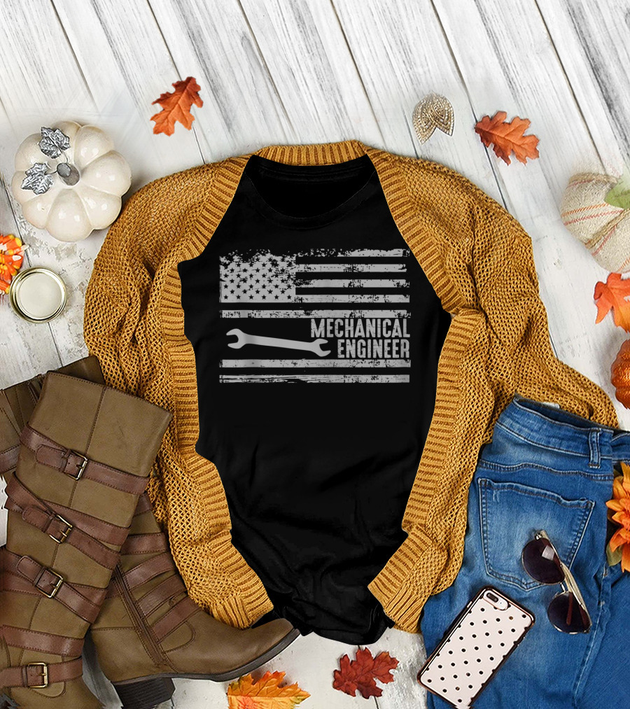 American Flag Mechanical Engineer Wrench T-Shirt