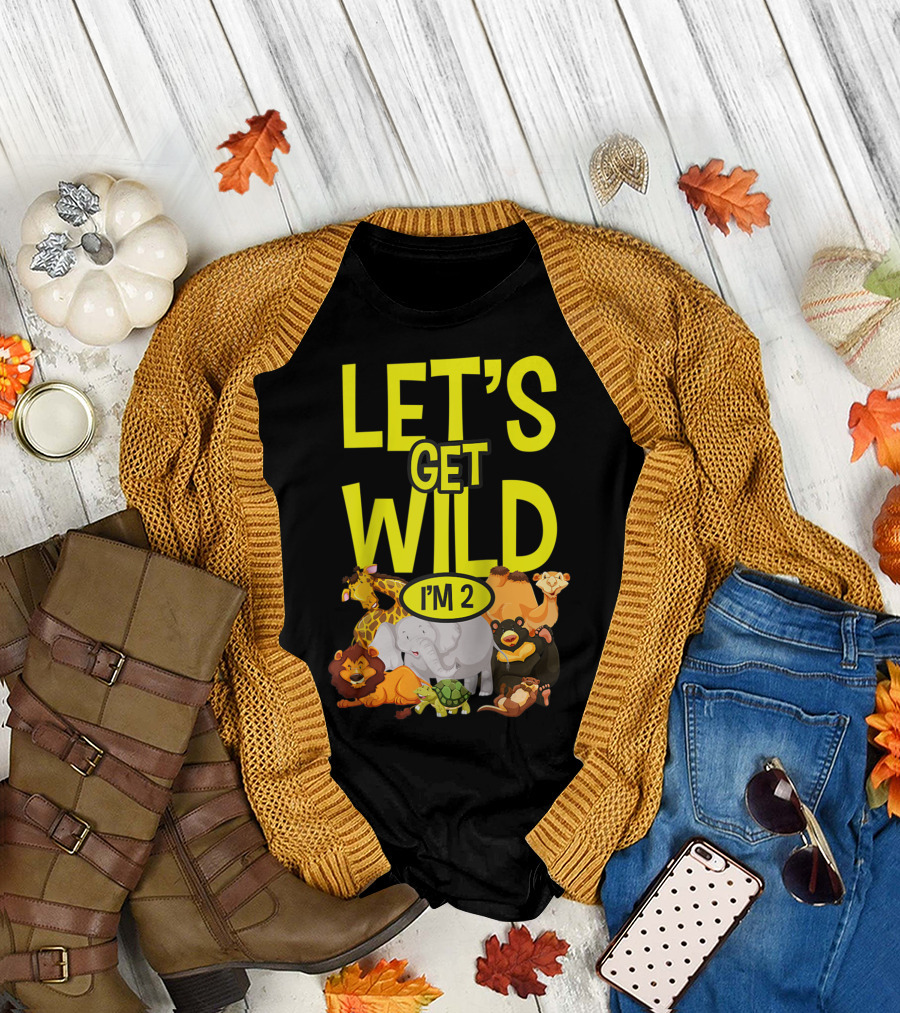 Let's Get Wild I'm 2 Zoo Animals Safari 2nd Birthday T-Shirt