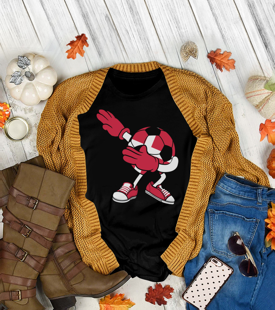 Dabbing Soccer Ball Denmark Jersey Danish Dance T-Shirt