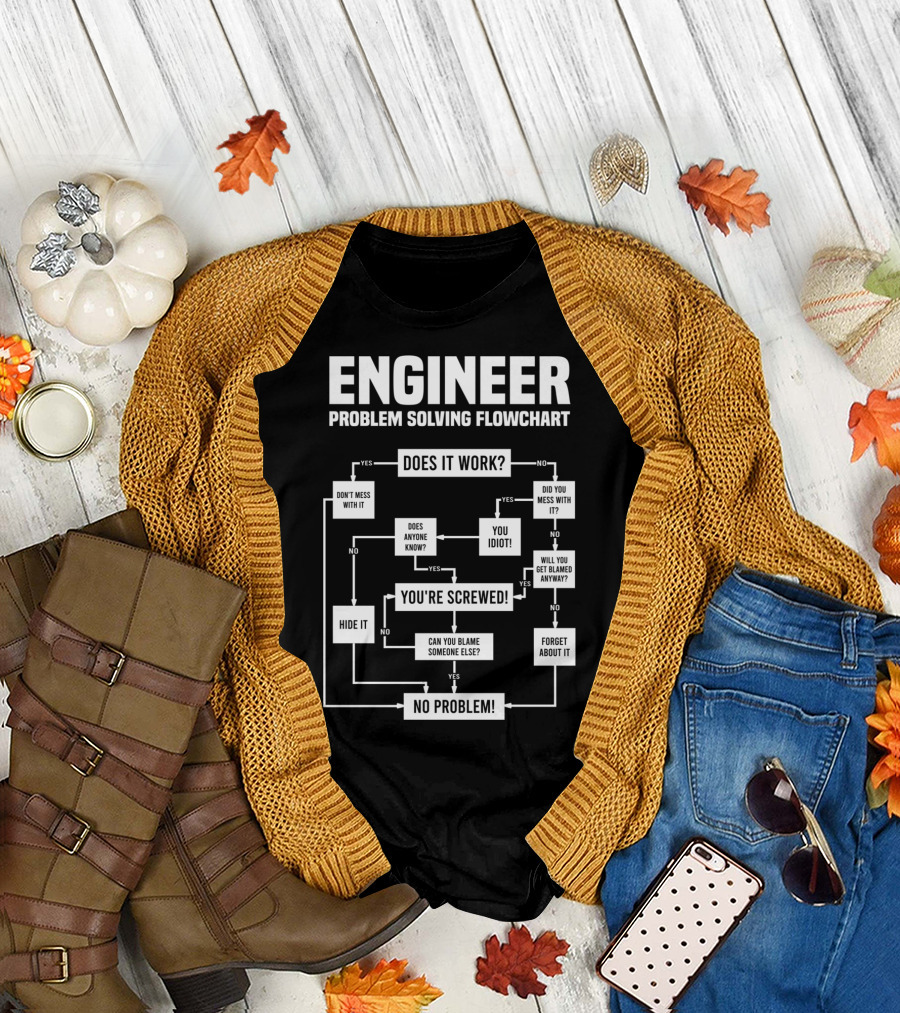 ENGINEER PROBLEM SOLVING FLOWCHART DOES IT WORK YOU’RE SCREWED NO PROBLEM T-Shirt
