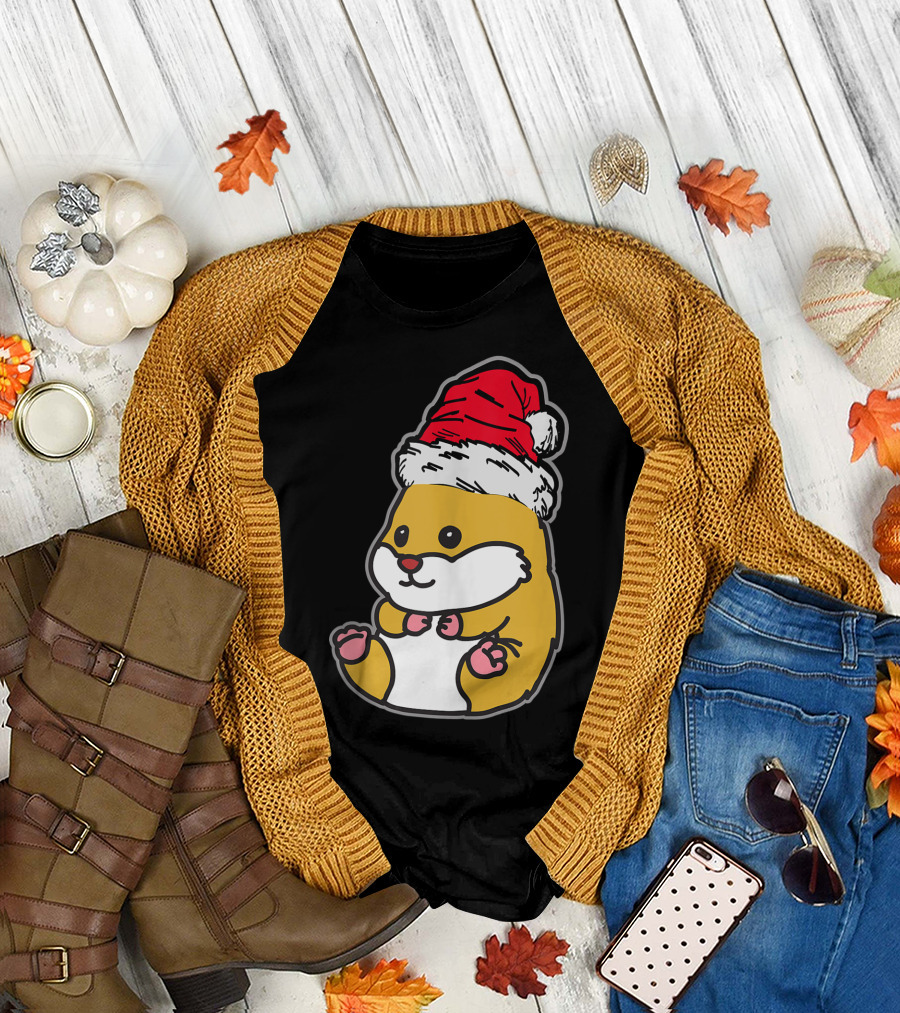 Christmas Hamster Wearing Santa Hat T-Shirt