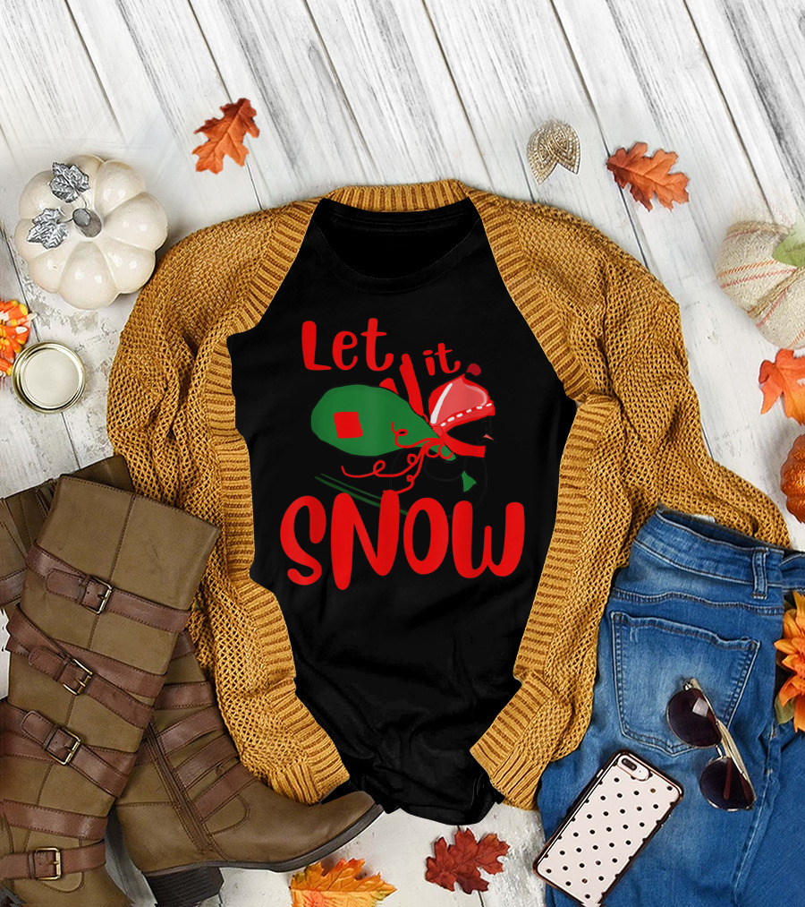 Let It Snow Christmas Xmas Skating Snowman Holiday Hat and Scarf T-Shirt