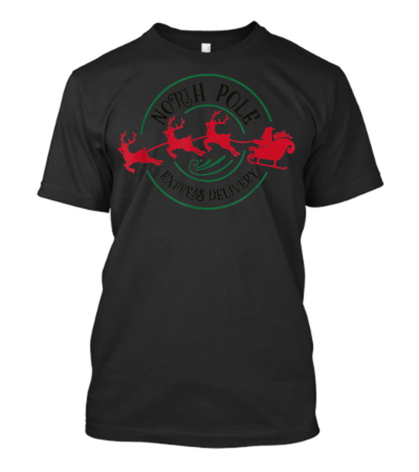 North Pole Express Delivery Santa's Helper Reindeer Sleigh T-Shirt