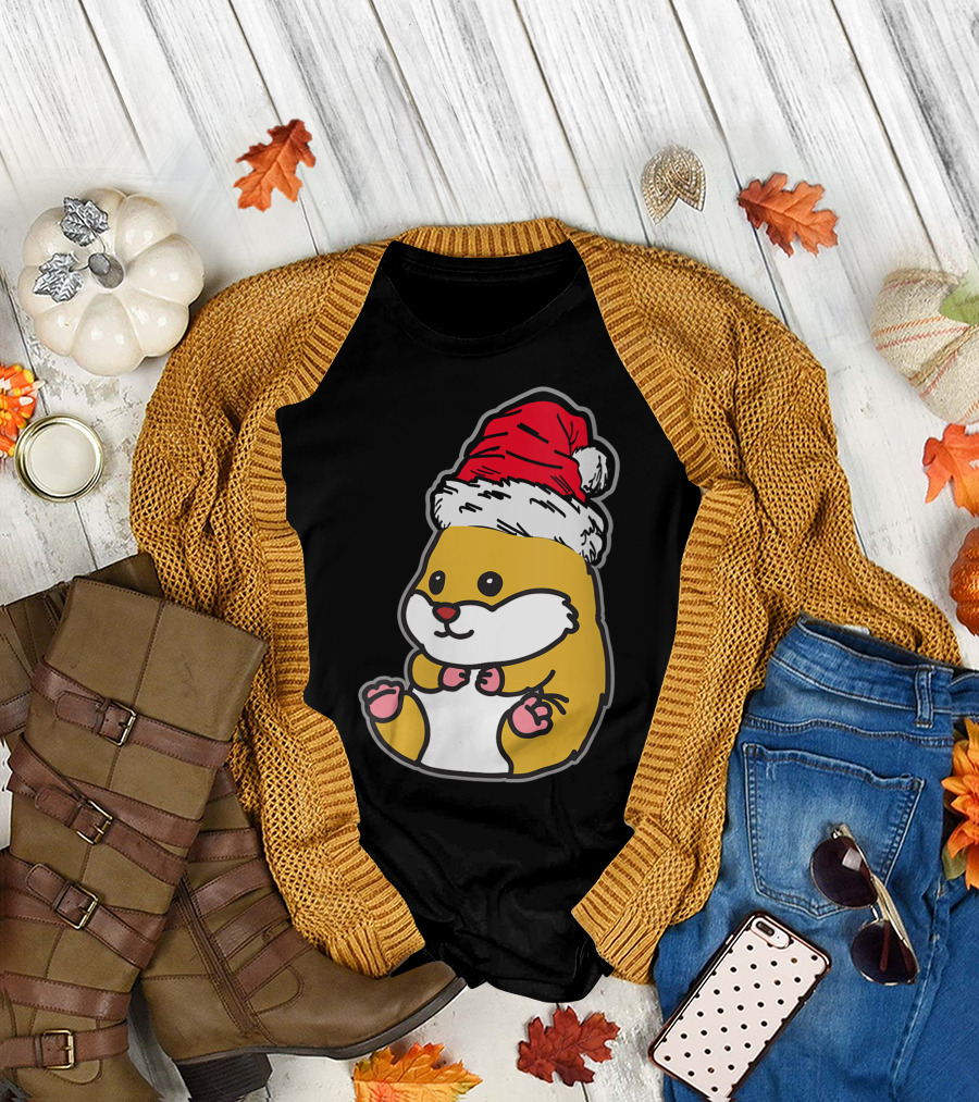 Christmas Hamster Santa Hat T-Shirt