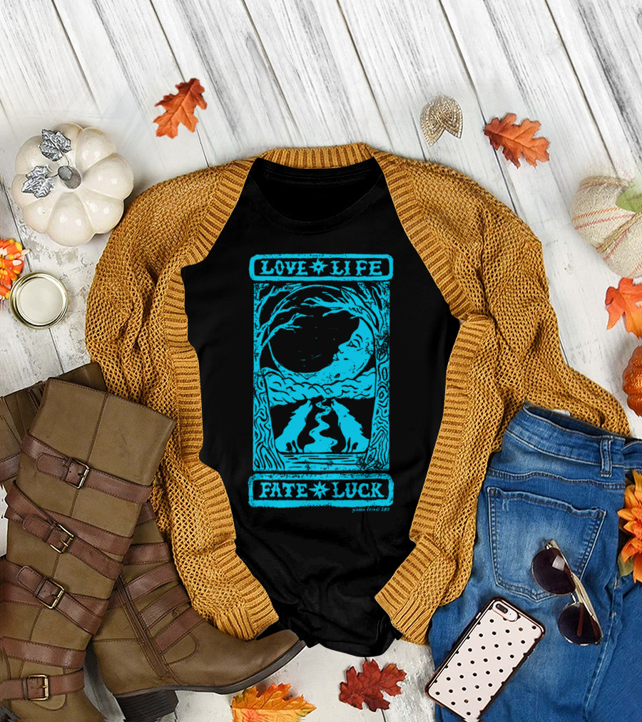 LOVE LIFE FATE LUCK TAROT CARD LINOLEUM CARVING T-Shirt