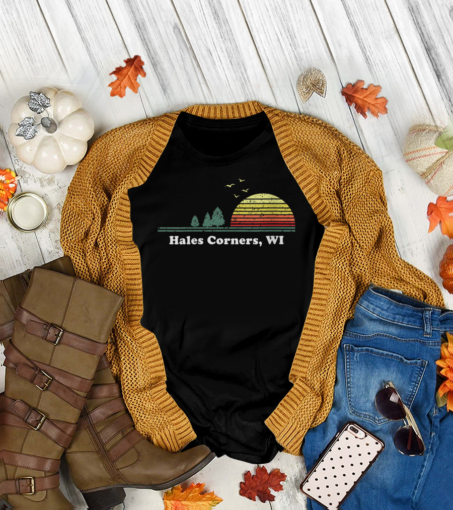 Hales Corners WI Retro Sunset and Trees Vintage T-Shirt