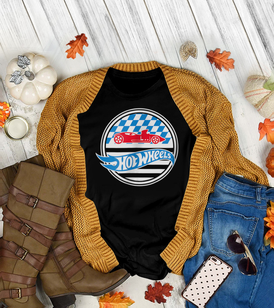 Hot Wheels Blue Red Car Checkerboard Circle T-Shirt