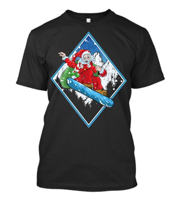 Christmas Santa Snowboarding Adventure In Winter Mountains T-Shirt