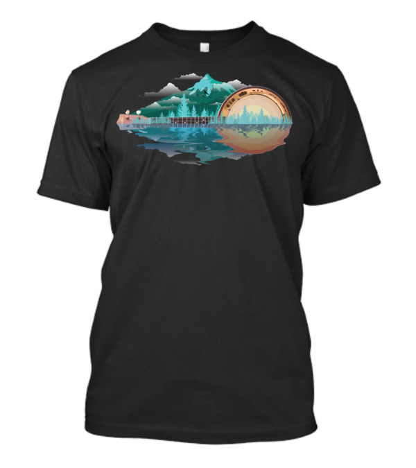 Cool Banjo Mountains Sun Funny Bluegrass Reflections T-Shirt