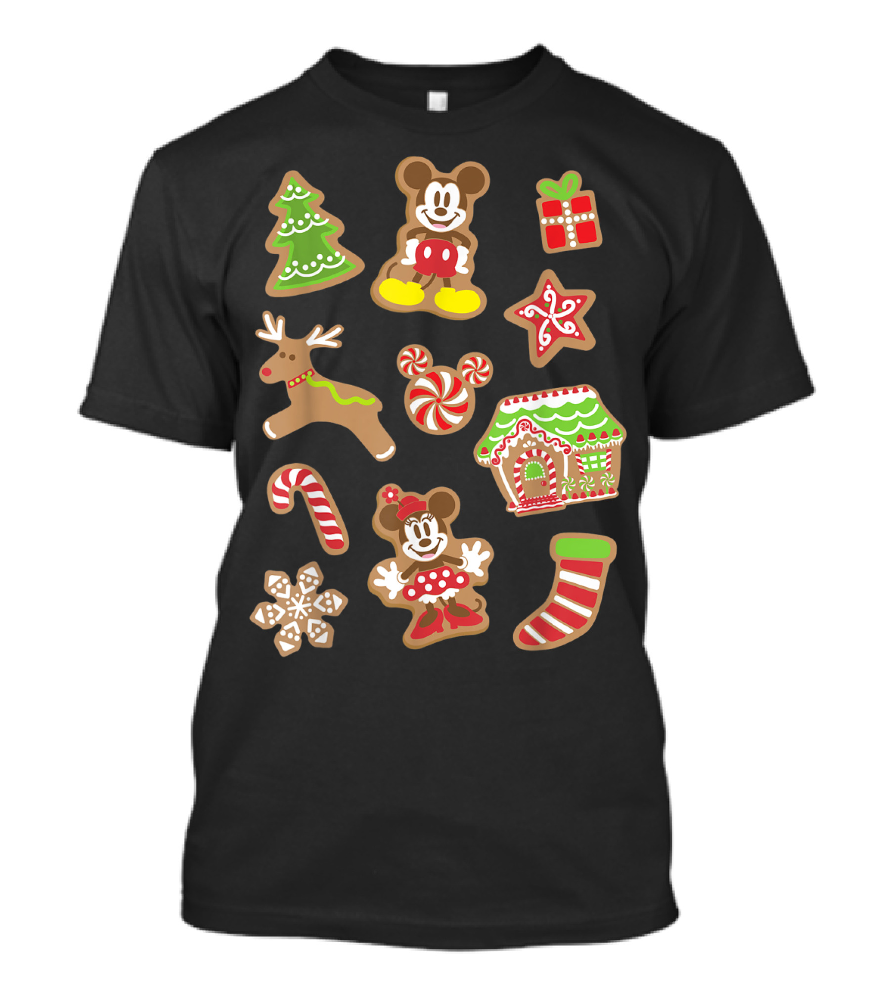 Disney Mickey And Minnie Christmas Gingerbread Cookies Holiday Tree Reindeer Candy Cane House Stocking T-Shirt