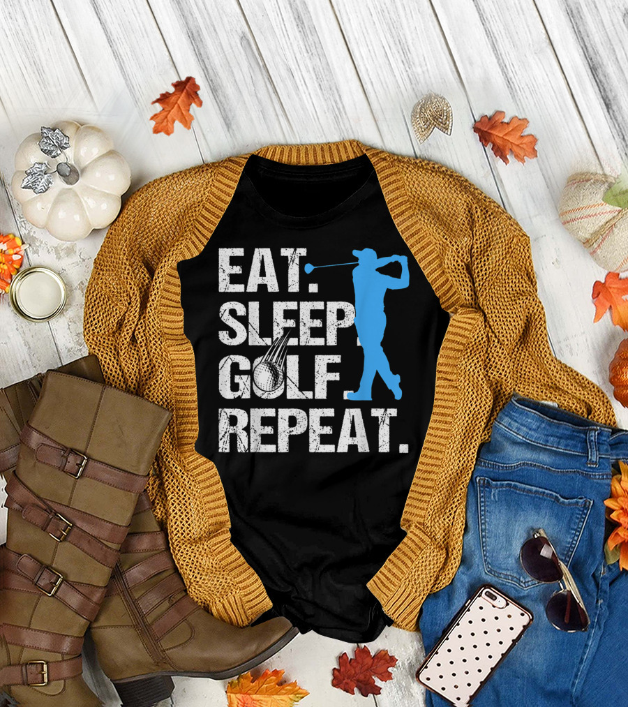 Eat Sleep Golf Repeat Funny Golfer Silhouette Golfing Icons T-Shirt