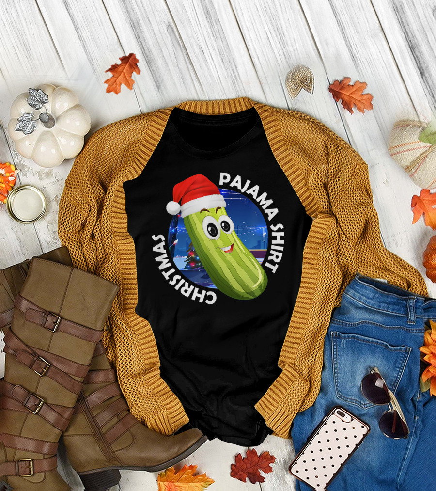 Christmas Pajama Shirt Pickle Lovers Santa T-Shirt