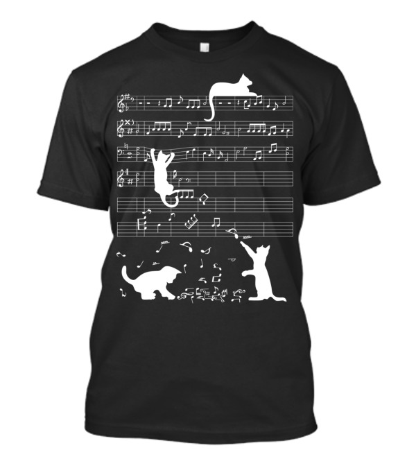 Cute Cat Kitty Playing Music Notes Clef Melody T-Shirt