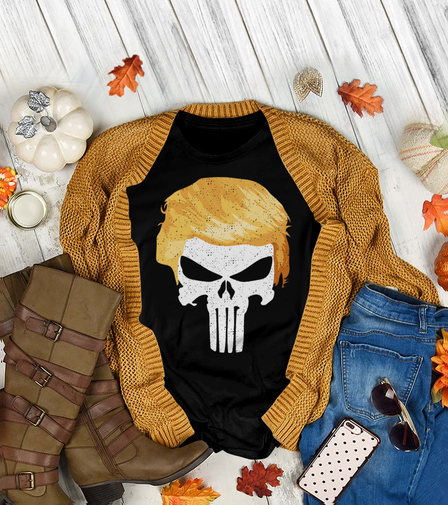 Funny Trump Hairstyle Punisher Skull Concept Trump T-Shirt