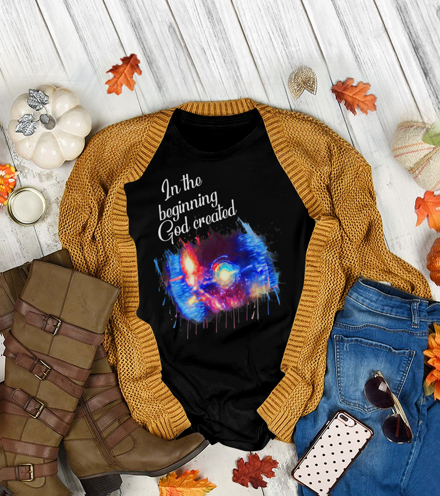 In The Beginning God Created Galaxy Space Spark T-Shirt
