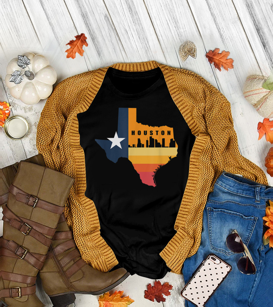 Houston City Texas Map Skyline with Lone Star T-Shirt