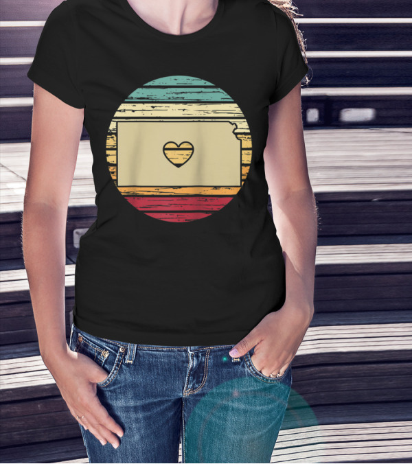 Kansas Heart Retro Stripes State T-Shirt