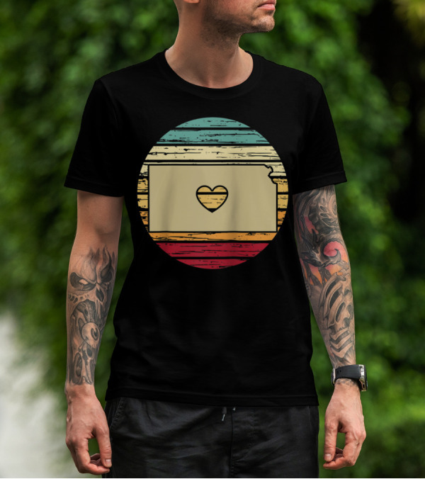 Kansas Heart Retro Stripes State T-Shirt