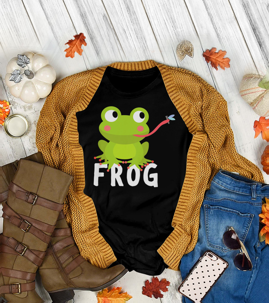 Kids Frog with Cute Green Frog and Fly T-Shirt