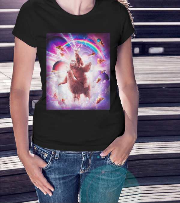 Laser Eyes Space Cat Pizza Rainbow Universe Sloth Riding Llama Adventure T-Shirt