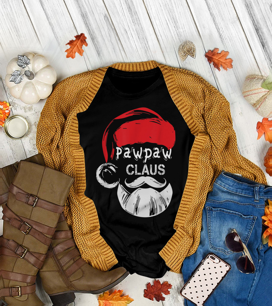 Pawpaw Claus Christmas Santa Grandpa Beard Hat T-Shirt
