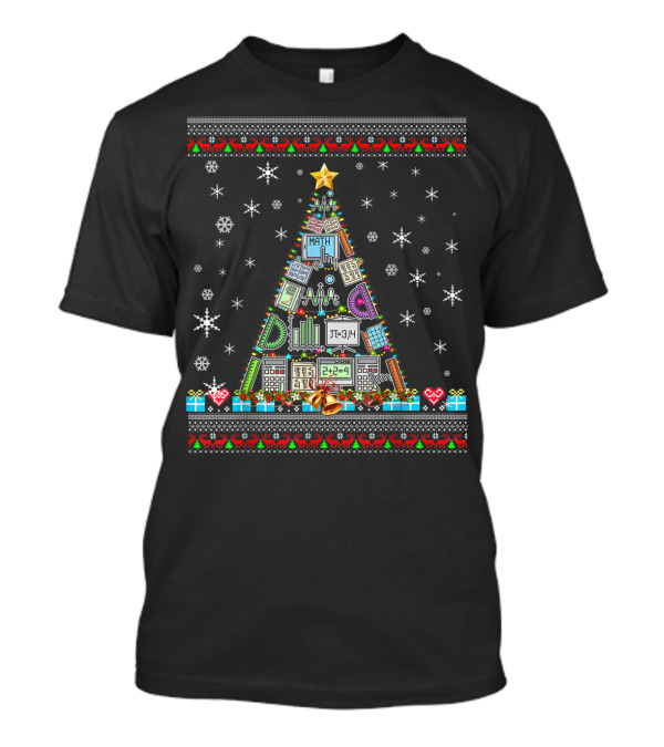 Math Teacher Lovers Ugly Christmas Tree Algebra Geometry Pi Equation T-Shirt