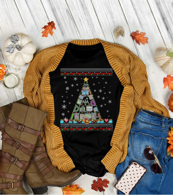 Math Teacher Lovers Ugly Christmas Tree Algebra Geometry Pi Equation T-Shirt