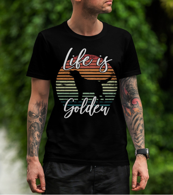 Life Is Golden Retriever Vintage Sunset T-Shirt