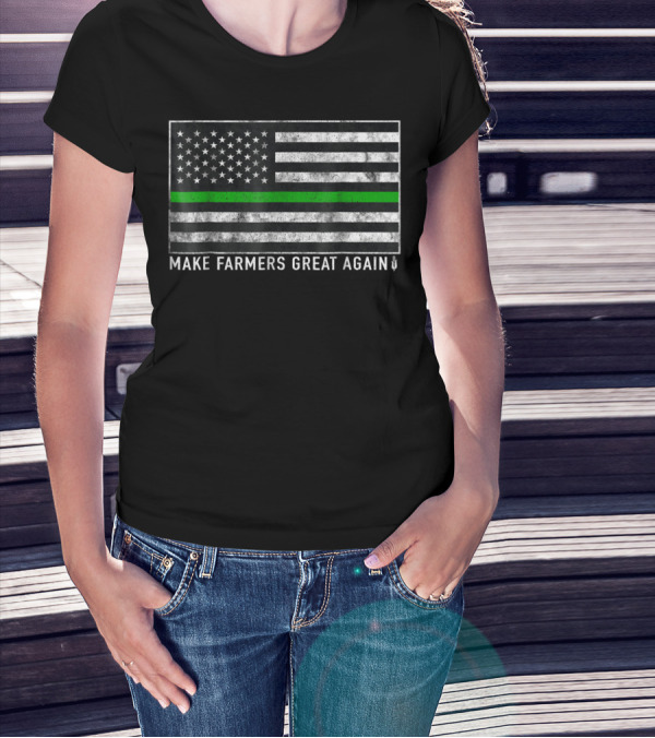 Make Farmers Great Again US Flag Green Line Stars Stripes T-Shirt