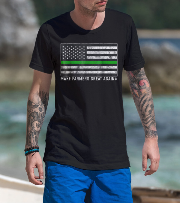 Make Farmers Great Again US Flag Green Line Stars Stripes T-Shirt
