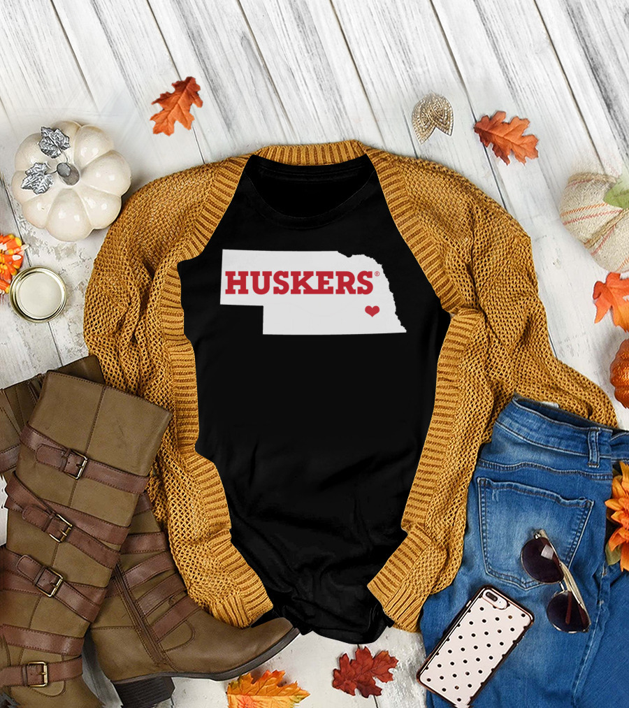 Nebraska Cornhuskers Huskers Heart Map University Gear T-Shirt