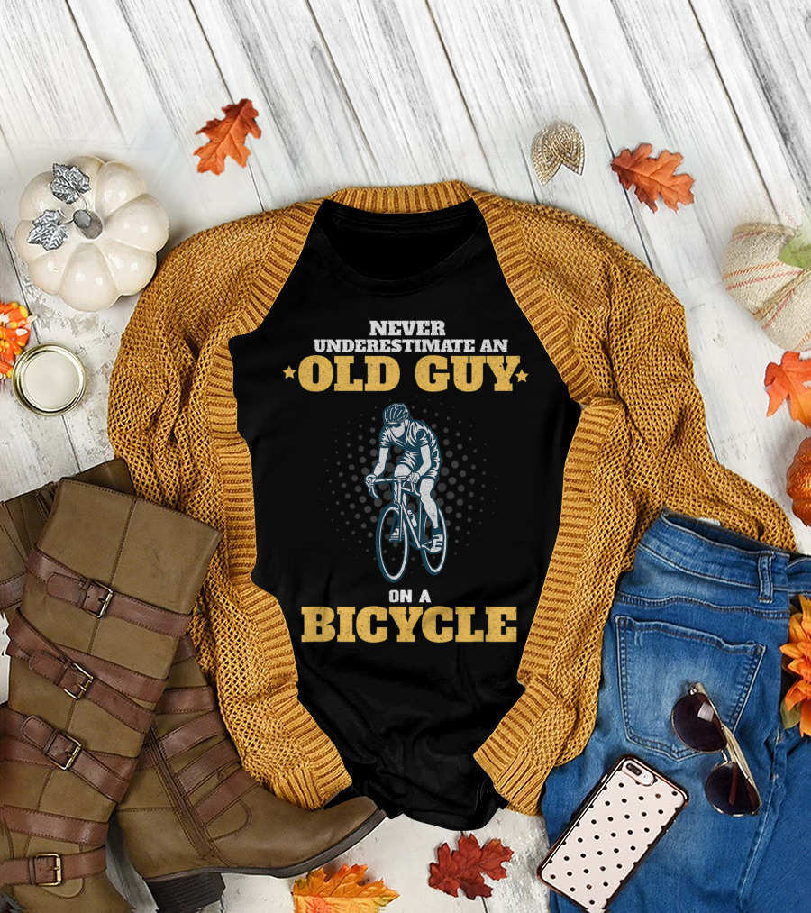 Never Underestimate An Old Guy On A Bicycle Athletic Cycling Star T-Shirt