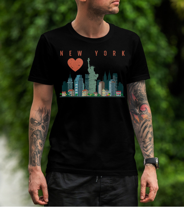 New York Heart Statue Of Liberty Skyline T-Shirt