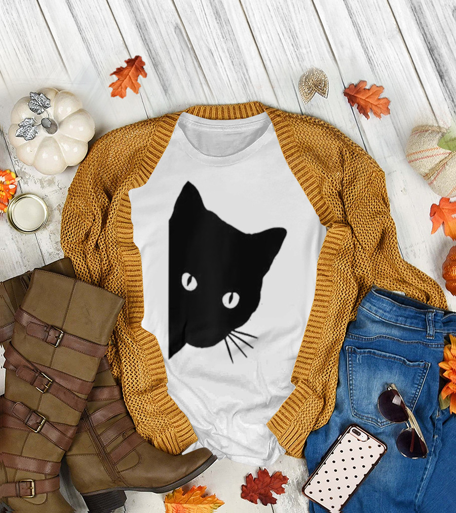 Peeping Black Cat Peeking Kitten T-Shirt