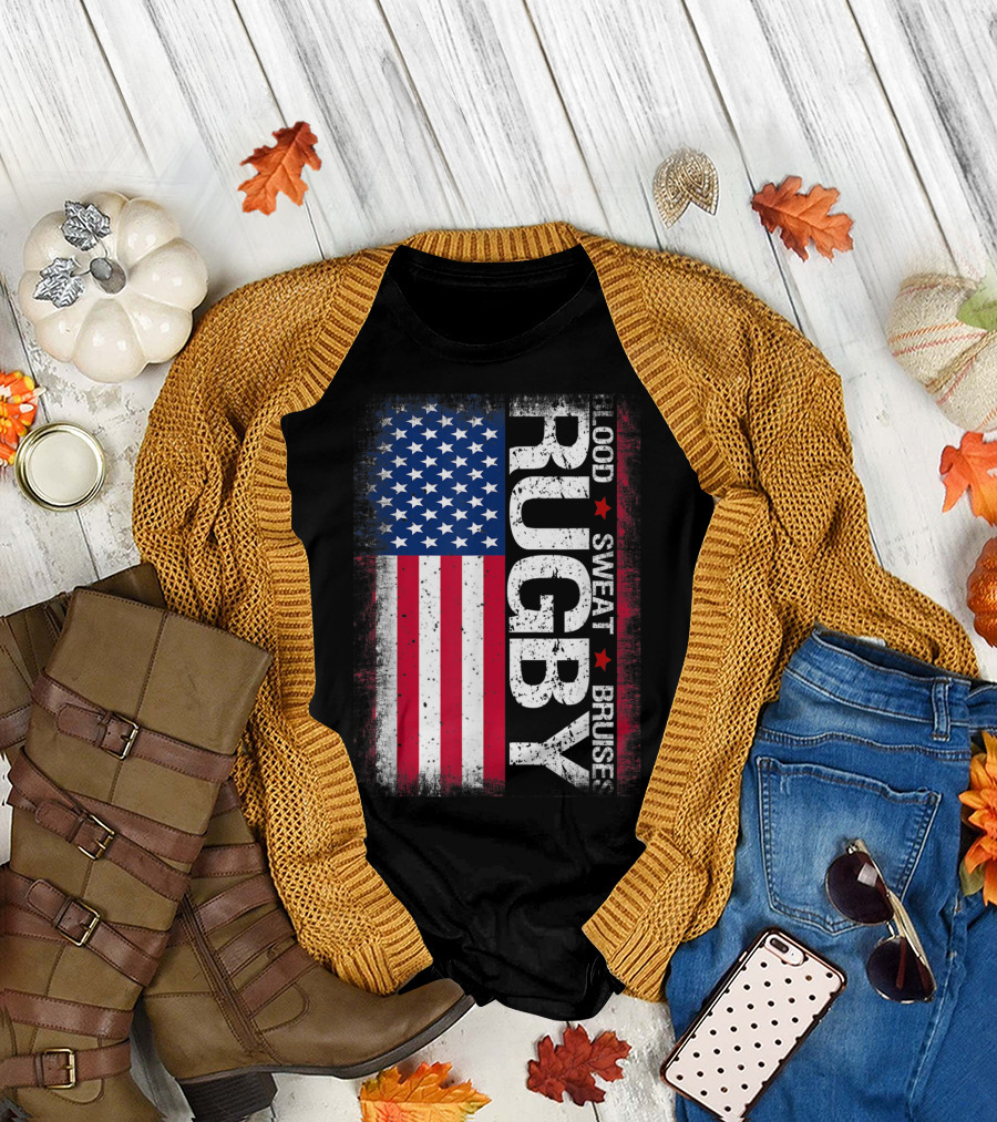 Usa Rugby American Flag Blood Sweat Bruises T-Shirt