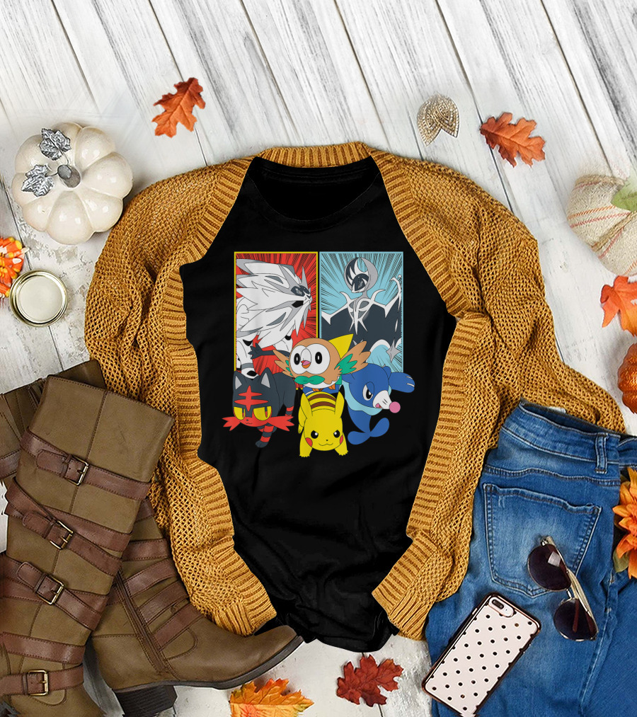 Rowlet Litten Popplio Pikachu Solgaleo Lunala Alola Starters Legendary Pokémon T-Shirt