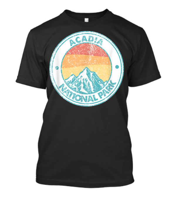 Acadia National Park Mountain Retro Vintage Sunset Badge T-Shirt