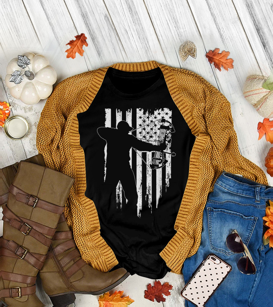 Patriotic American Flag Compound Bow Archer T-Shirt