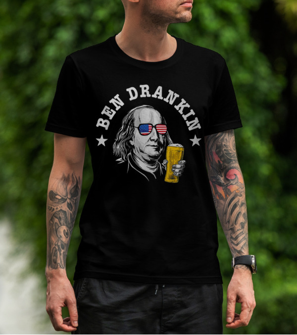 USA Flag Glasses Ben Drankin Benjamin Franklin Beer 4th Of July T-Shirt