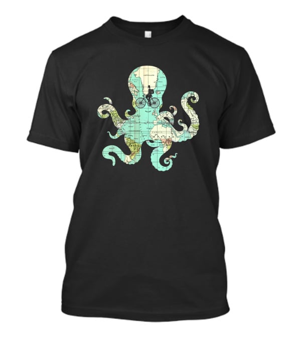 All Around The World Map Octopus Bicycle Ocean Adventure 1740365 T-Shirt
