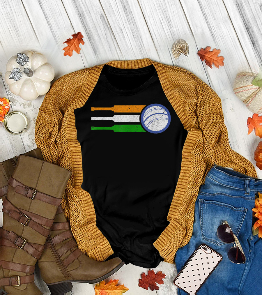 India Cricket Team Indian Flag Colors Fan Cricket Ball T-Shirt