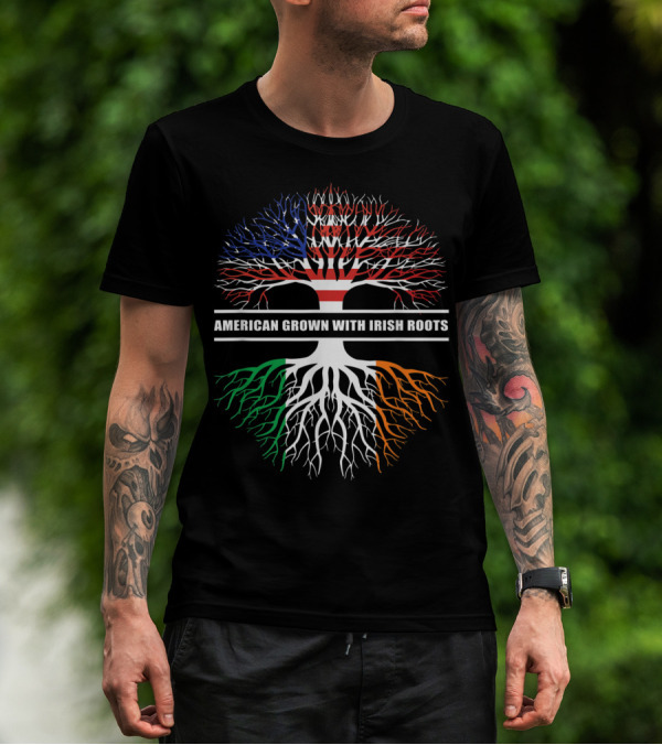 American Grown With Irish Roots Tree Flag T-Shirt