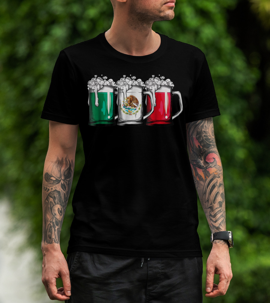 Beer Mugs Mexican Flag Cinco De Mayo Mexico T-Shirt