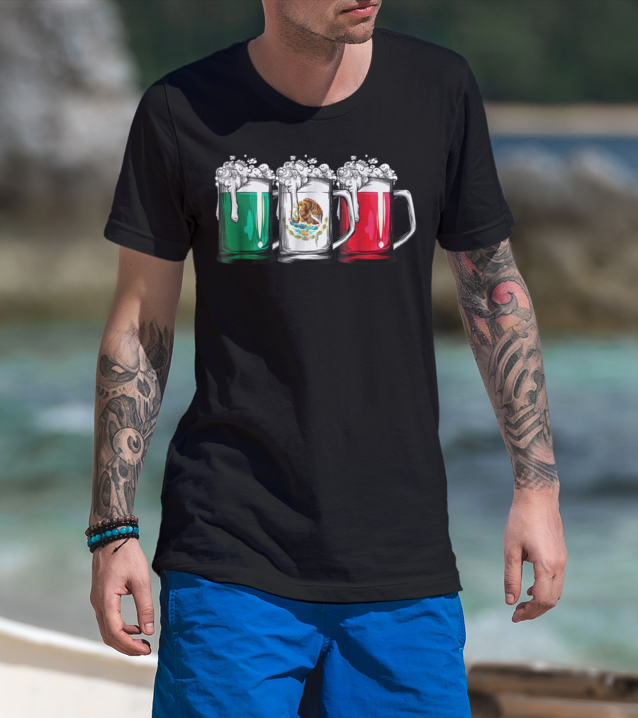 Beer Mugs Mexican Flag Cinco De Mayo Mexico T-Shirt