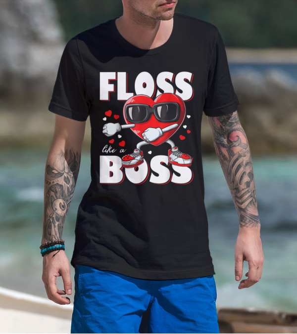Floss Like A Boss Boys Valentines Day Kids Heart Flossing14 T-Shirt