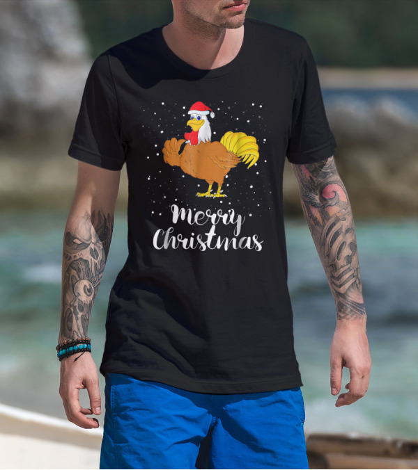 Merry Christmas Chicken Santa Hat Matching Family Group T-Shirt