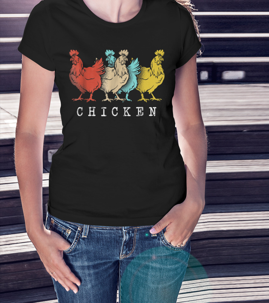 Chicken Vintage Funny Farm Poultry Farmer Rooster Retro Colorful T-Shirt