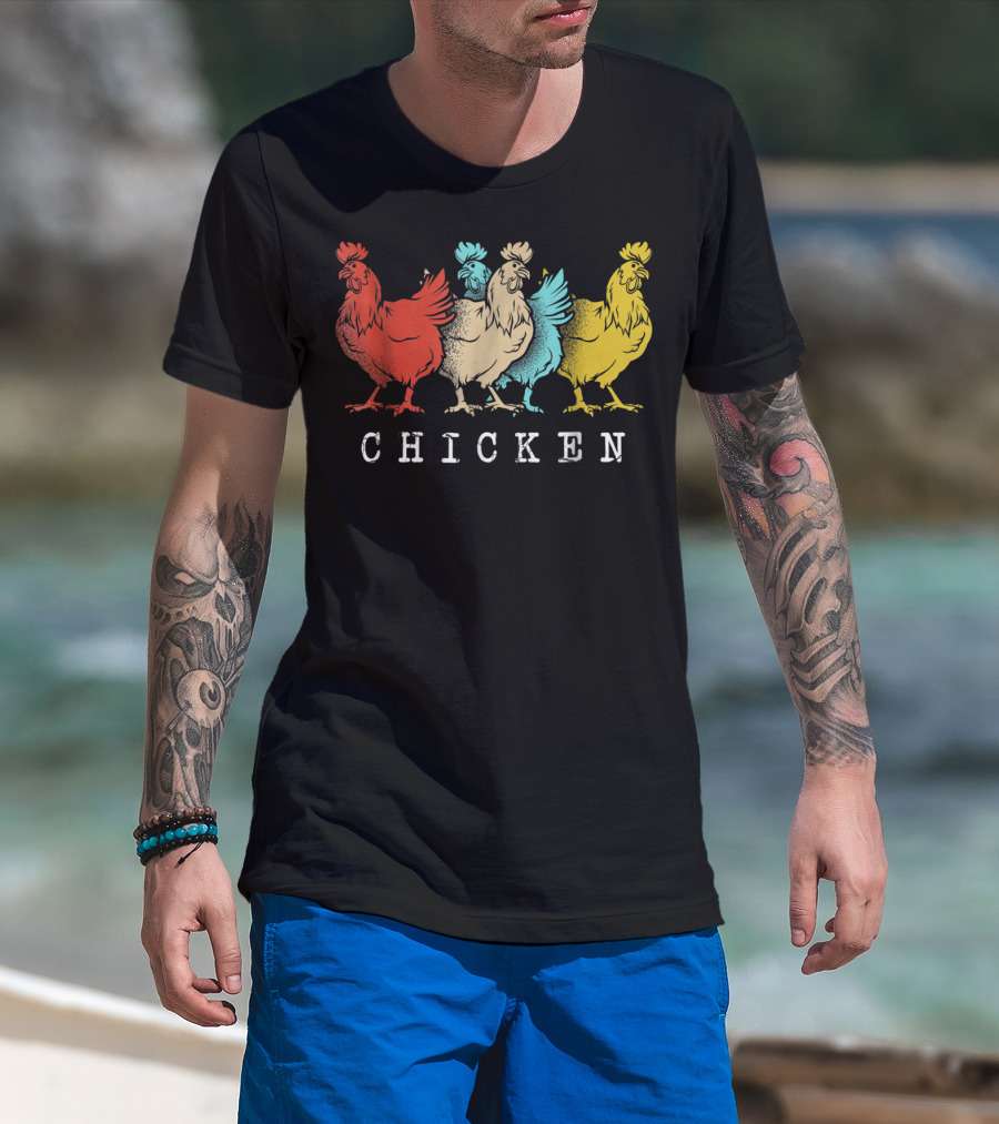 Chicken Vintage Funny Farm Poultry Farmer Rooster Retro Colorful T-Shirt
